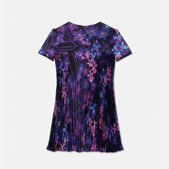 Versace Orchid Barocco Girls Pleated Dress, New, Size 12 - Picture 3 of 12